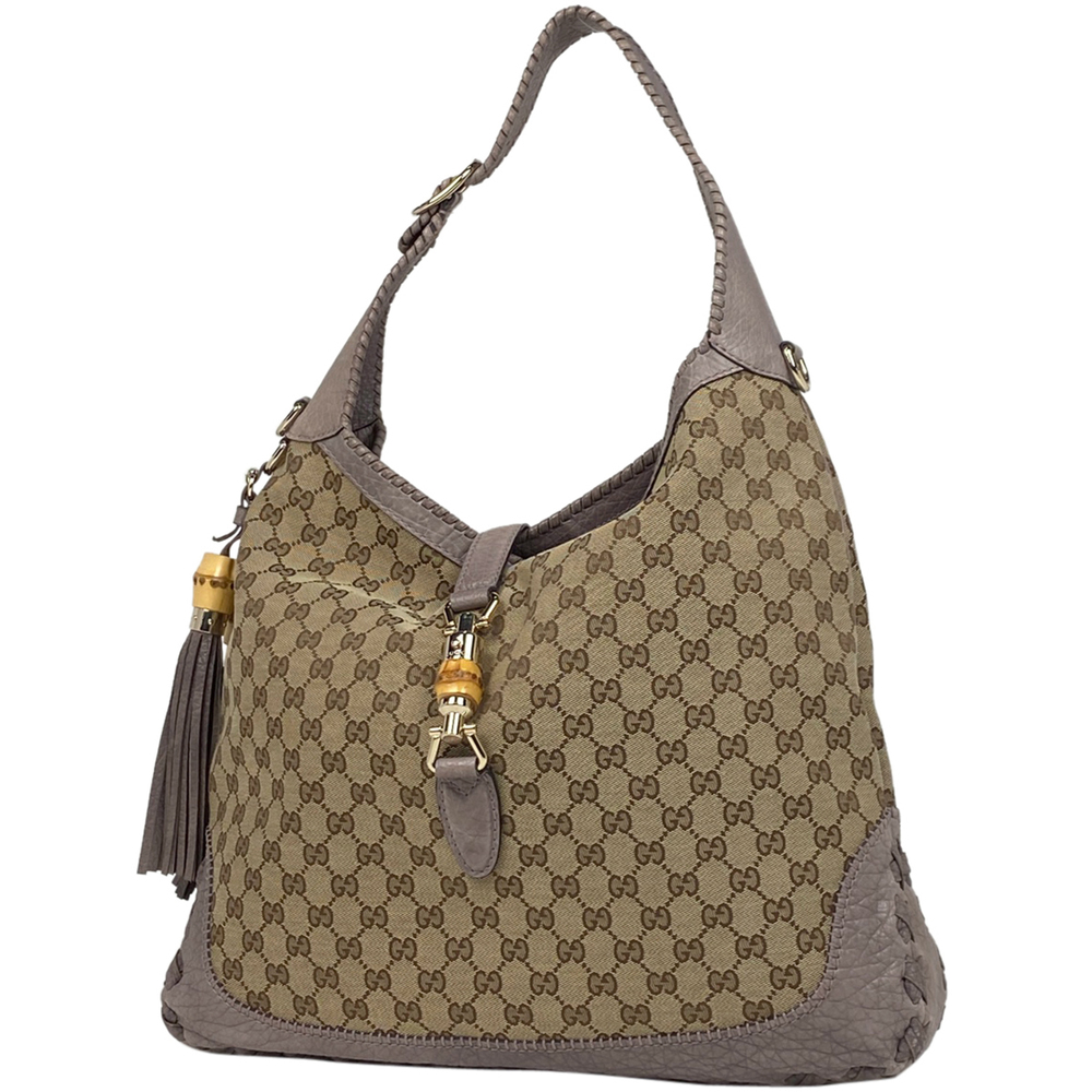 Gucci New Jackie Line GG Pattern Shoulder Bag Bamboo Fringe GG Canvas Beige - Picture 1 of 7